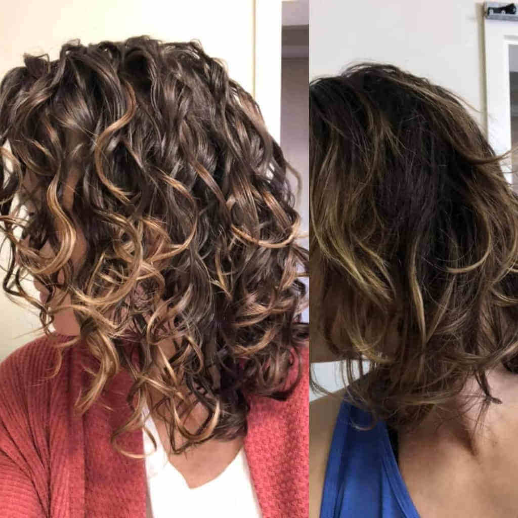 Before and after brunette curly hair