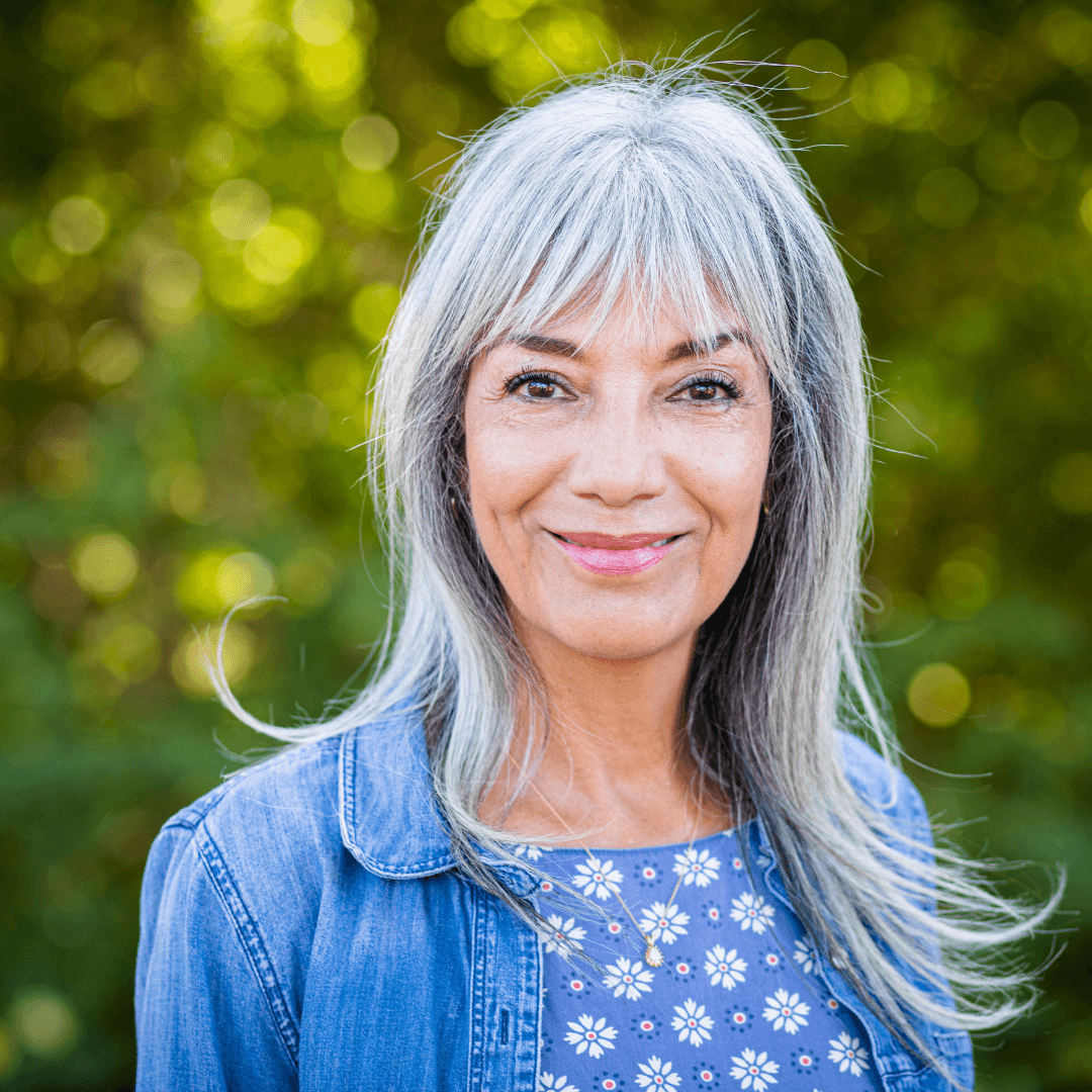 lady with long grey hair