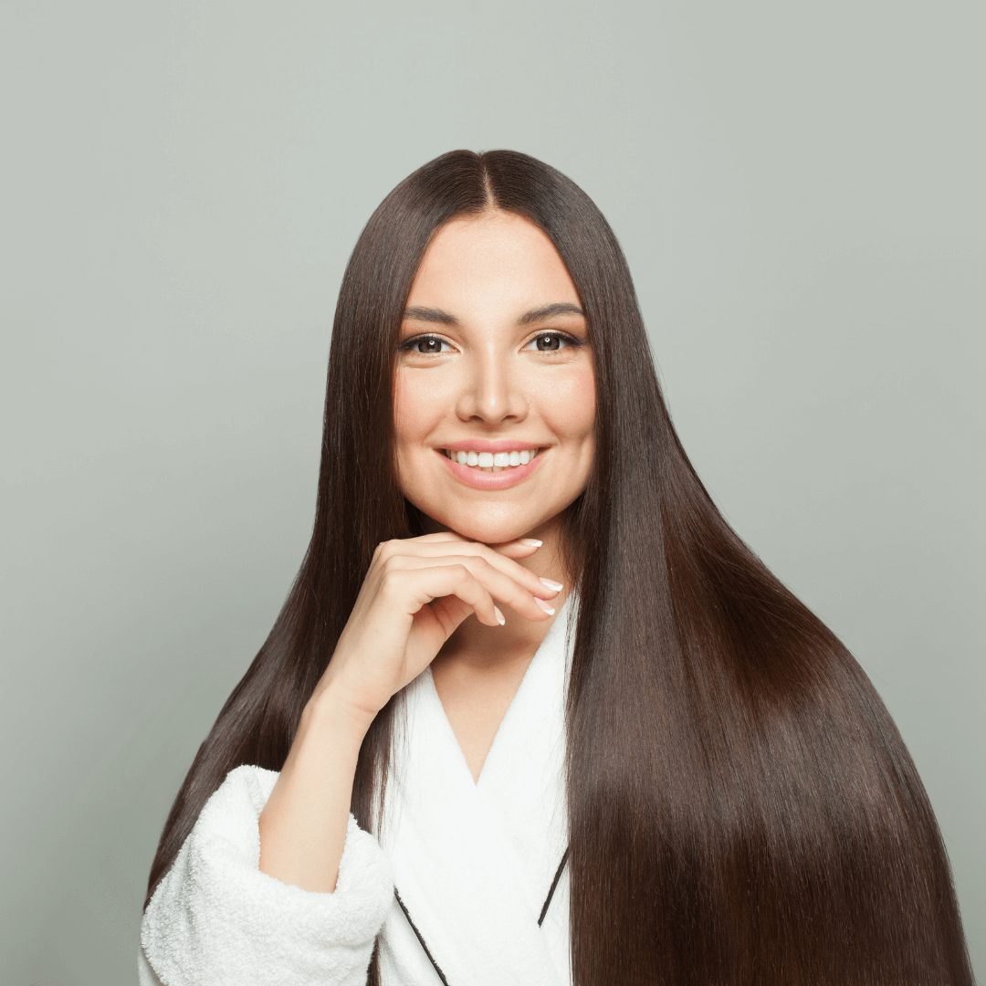 Woman with long brunette hair