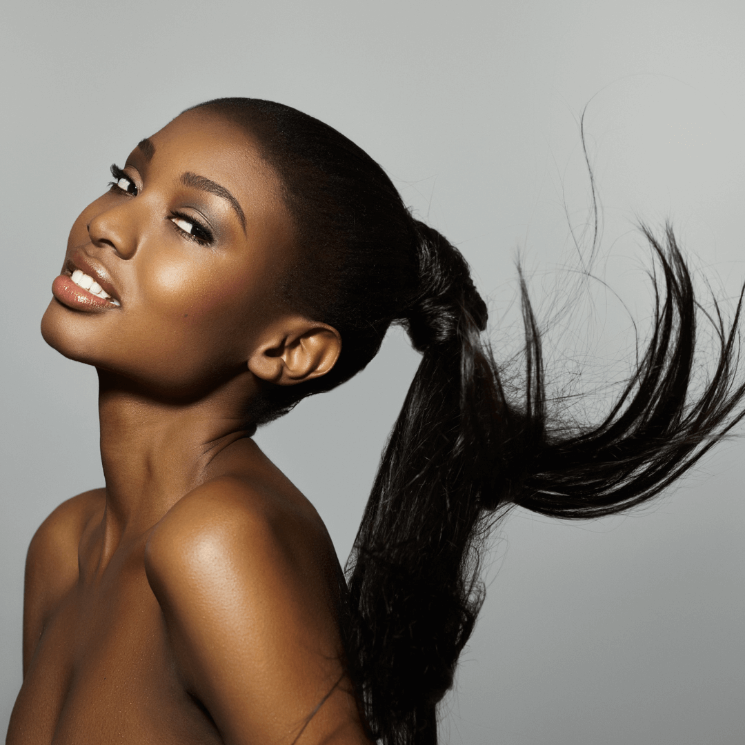 woman with long black ponytail