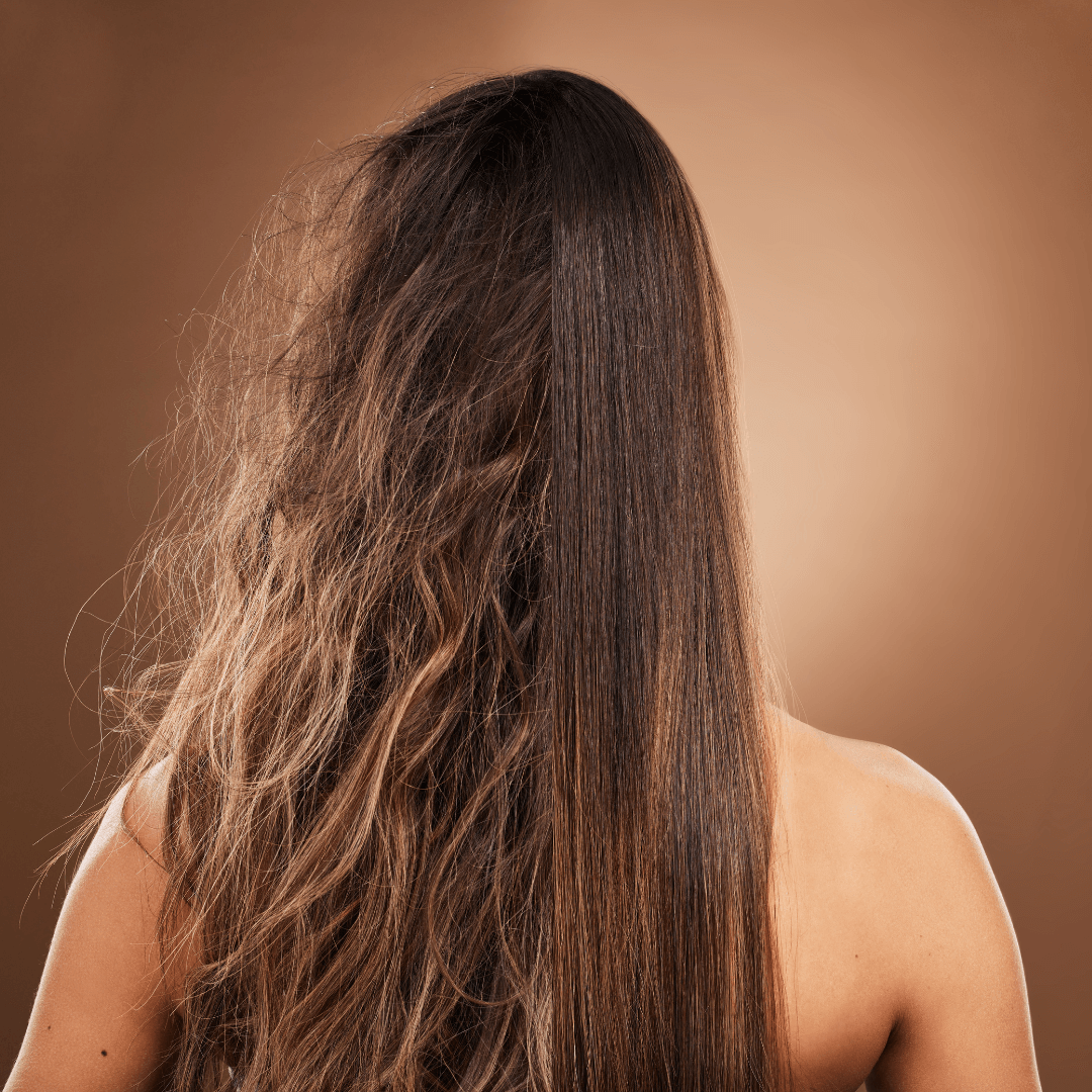 woman with curly and straight brunette hair