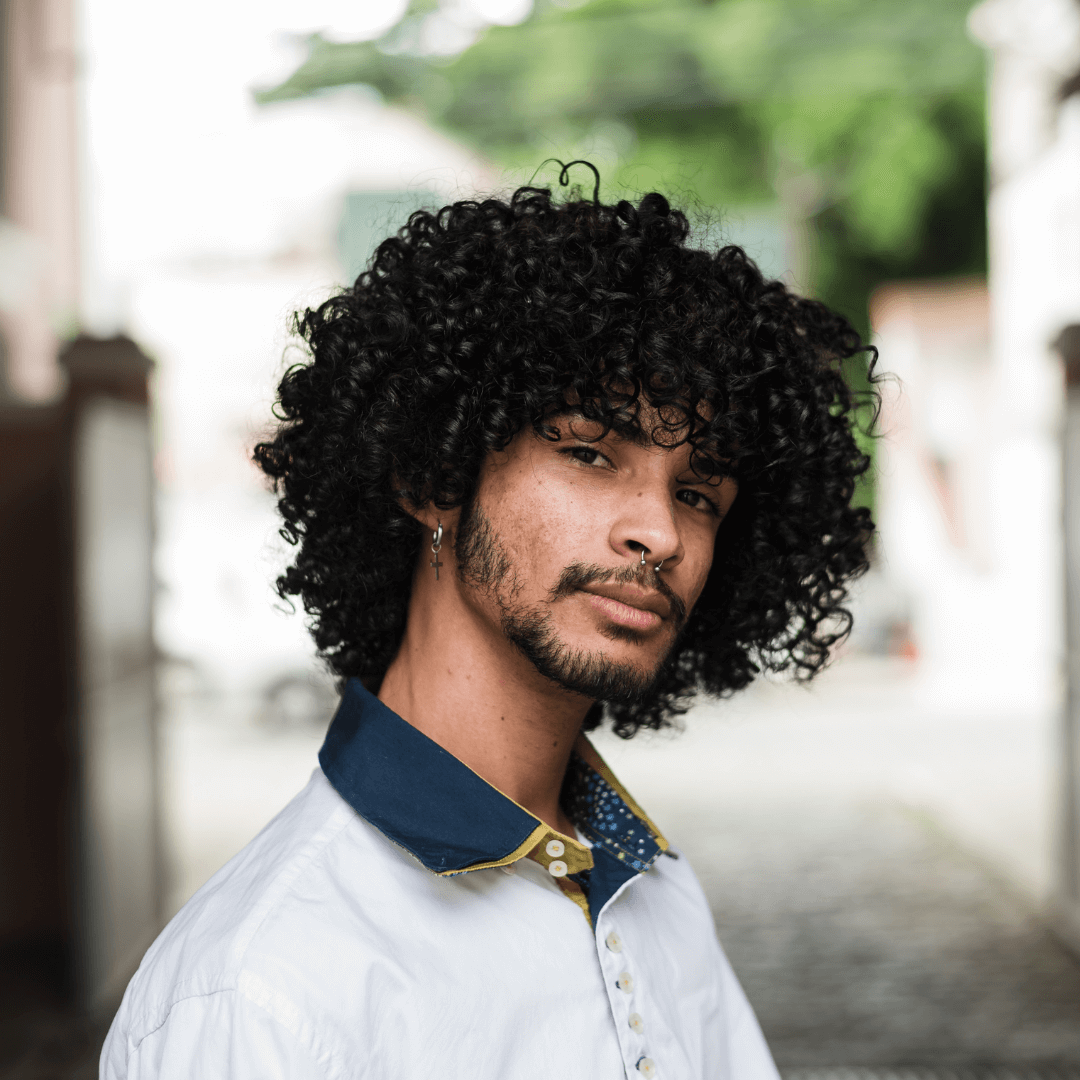 man, curly hair black, afro