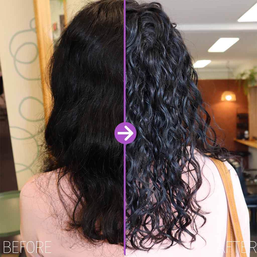 Black curls before and after