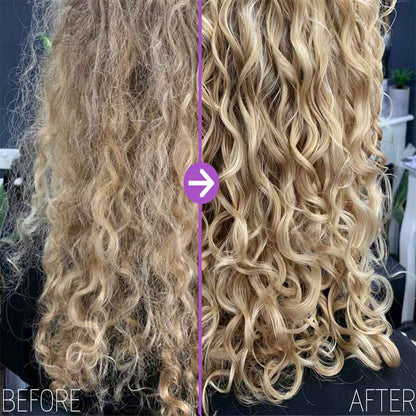 Before and after of blonde curly hair